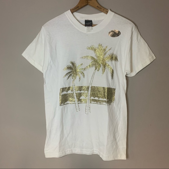 New Vintage Diamond Dust Tropical Palm Tree Beach Ocean Tshirt - Picture 1 of 8